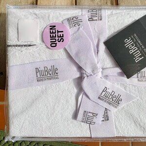 PiuBelle White KING or QUEEN Size Sheet Set Black Hemstitch Crisp Percale Cotton